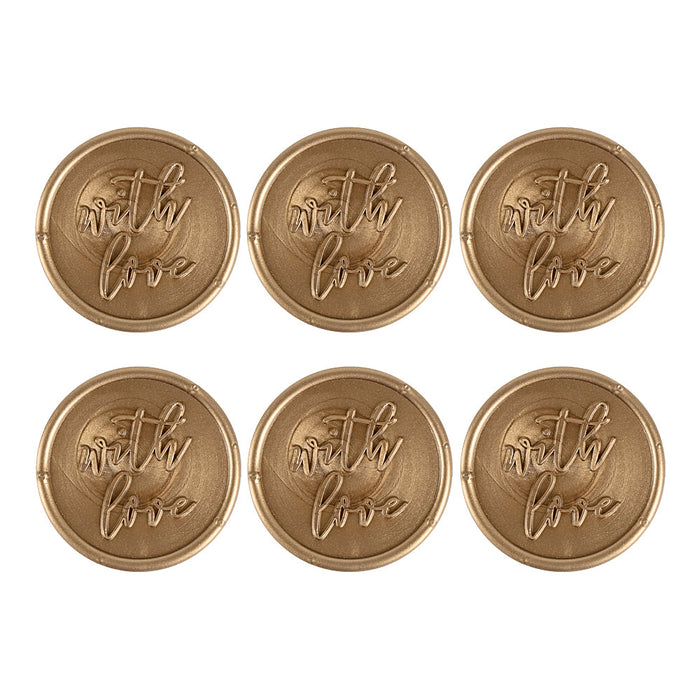 Pre Design - Self Adhesive Wax Buttons - With Love - Gold - 1 inch