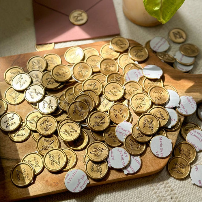 Pre Design - Self Adhesive Wax Buttons - With Love - Gold - 1 inch