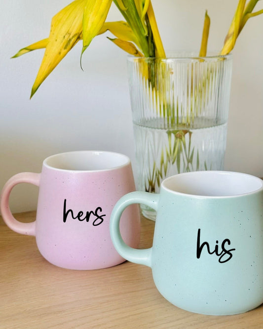 Pre-designed pastel couple mug set with gift box for anniversaries, weddings, and special occasions.