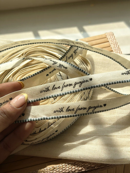 Custom text fabric ribbon for packaging and hampers 15mm width
