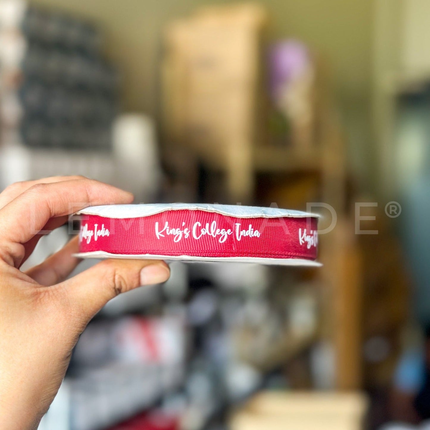 Personalized grosgrain ribbon in vibrant colors for gifts, celebrations, and special events. Red Ribbon 20mm - Brush Font - LemonadeStationery