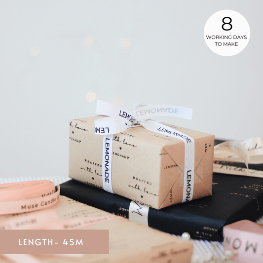 Personalized grosgrain ribbon in vibrant colors for gifts, branding, celebrations, and special events. white- Lemonade Stationery