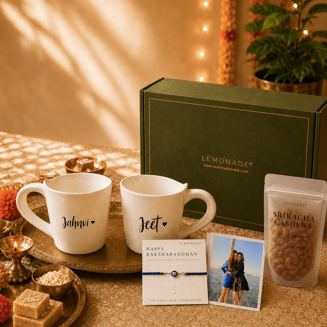 Personalized Sibling Cups Rakhi Hamper - Lemonade