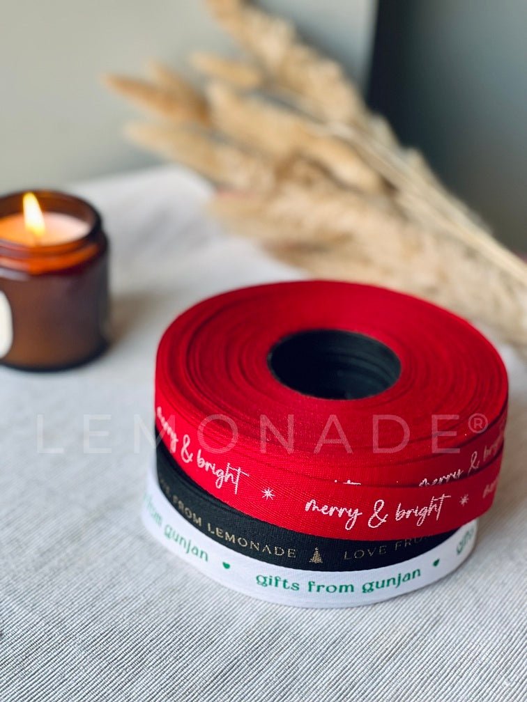 Personalized twill ribbon in vibrant colors for gifts, celebrations, and special events. Red - 20mm - LemonadeStationery