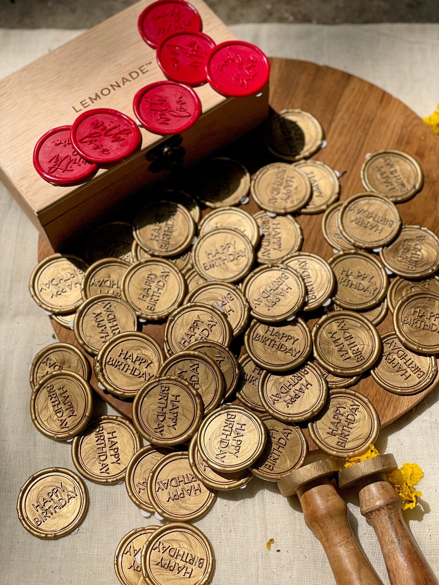 Pre Design - Self Adhesive | Peel - n - Stick Wax Buttons - Happy Birthday - Gold - LemonadeCustom Stamps