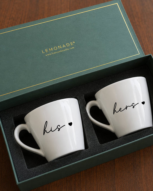 Pre-designed latte couple mug set with gift box for anniversaries, weddings, and special occasions.