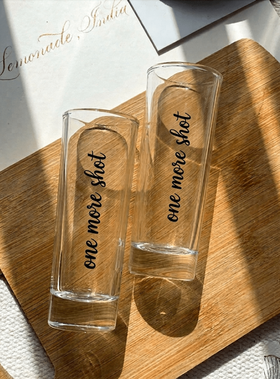 Pre Designed Shot Glass Set of 2 | One More Shot - Lemonade