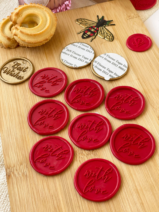 Pre Design - Self Adhesive Wax Buttons - With Love - Red