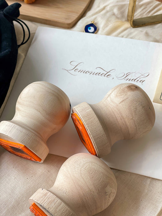 Personalized - Rubber/Ink Stamps with Hand-Carved Round Wooden Handle