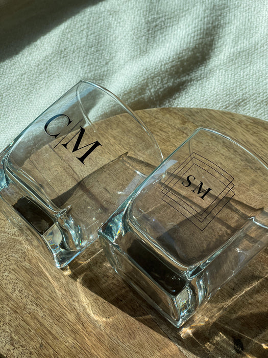 Personalized - Whiskey Glasses - Monogram - Black - Set of 2