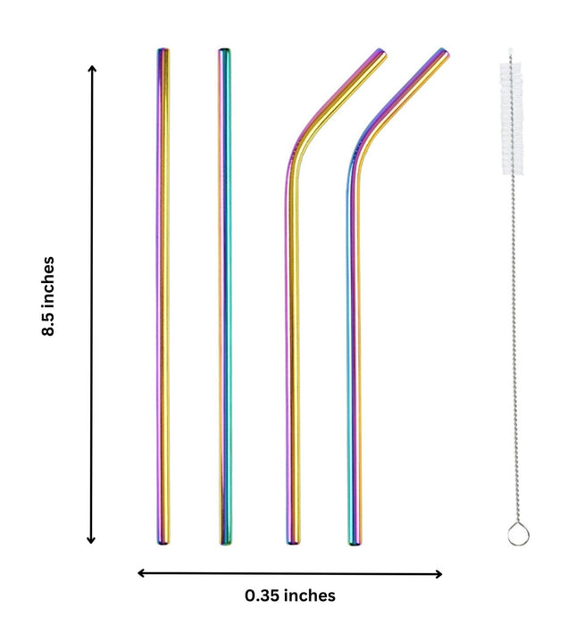 Eco-friendly Stainless Steel Straws - Holographic - Set of 4 + Cleaner