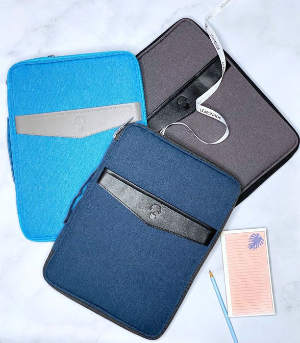 Laptop Sleeve - With Pockets-Description: The perfect accessory to protect your laptop! These sleeves by Lemonade are lightweight and easy to use. It comes with zip closure & can easily fit a 13-inch laptop. All you need is just this sleeve that lets you add your other necessary items, all in one place! Made of strong, poly-cotton canvas. Sold Individually. Dimension: Length - 13.25 Inches Breadth - 10 Inches Width - 1 Inches-Dark Blue-LemonadeIndia