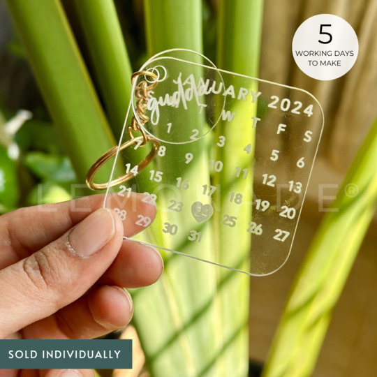 Personalized - Acrylic Save the Date Calendar Dual Piece Keychain.