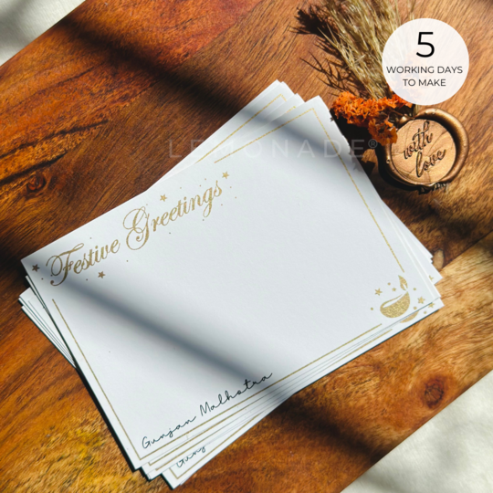 Personalized - Gold Printed Notecards - Festive Greetings