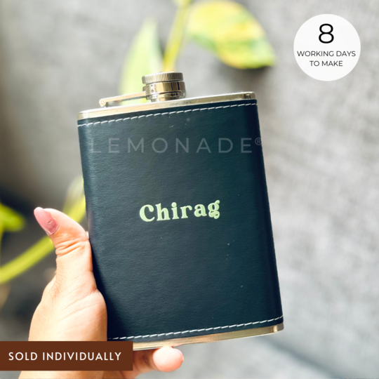 Personalized - Leather Flask - Black