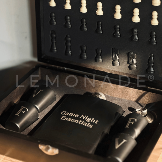 Personalized - Chess & Flask Set - Black