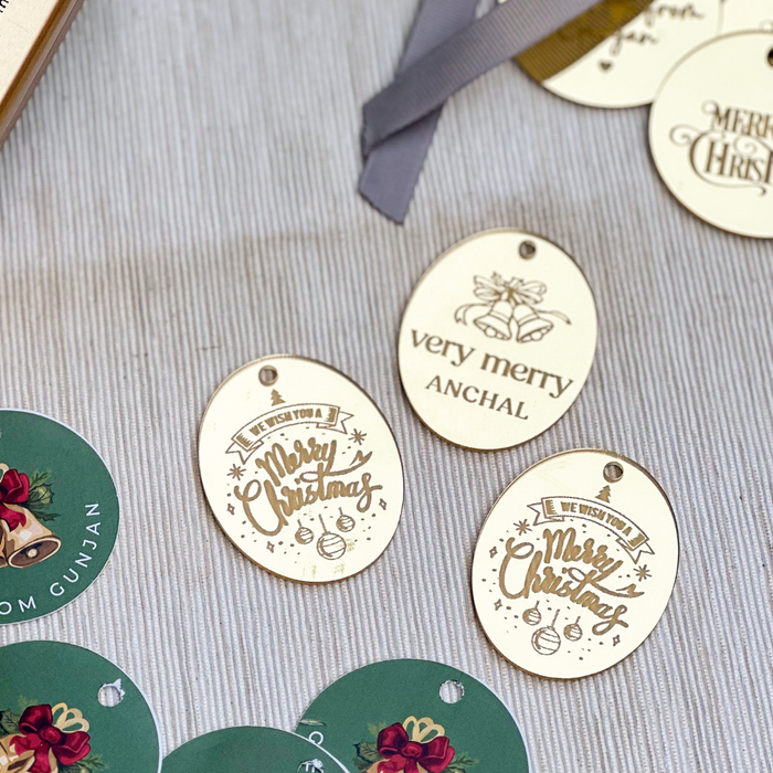 Pre Design - Acrylic Gold Tags - Merry Christmas - Oval