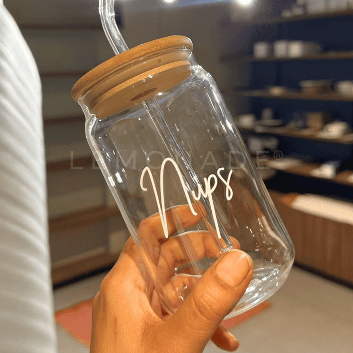 Personalized - Can Glass With Lid & Straw