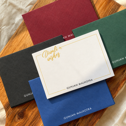Personalised Gold Foil Notecard & Envelope Set | Diwali Wishes