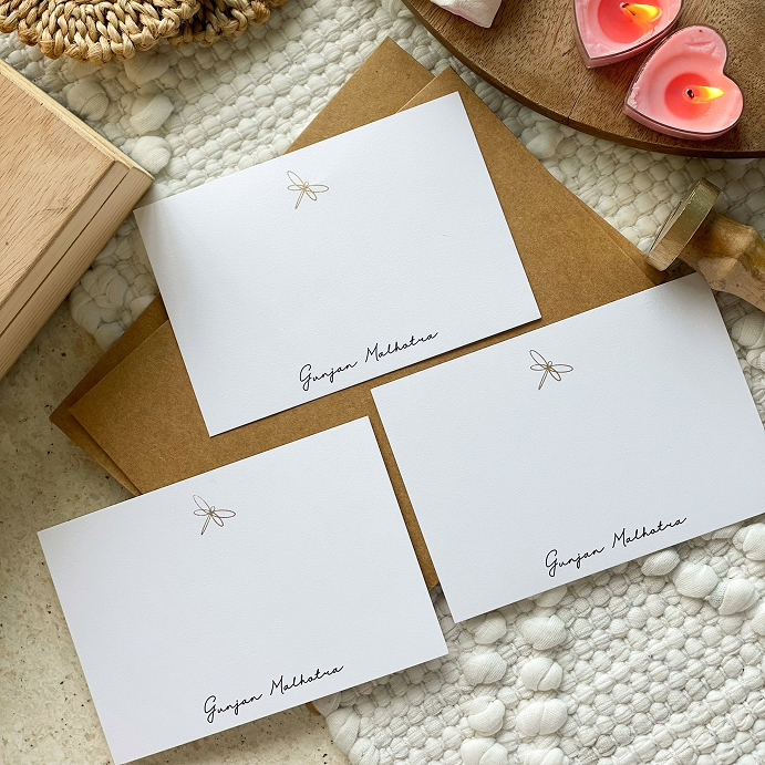 Personalised Gold Foil Notecard & Envelope Set | Dragonfly
