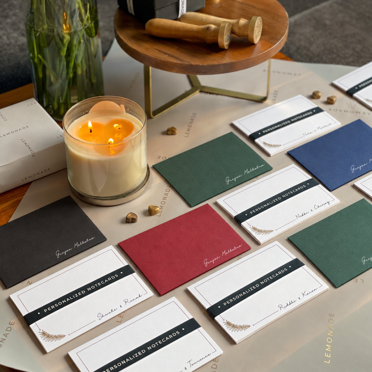 Personalised Gold Foil Notecard & Envelope Set | Feather