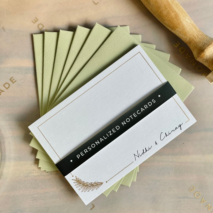 Personalised Gold Foil Notecard & Envelope Set | Feather