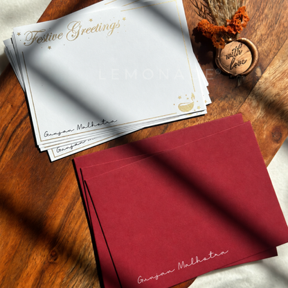 Personalised Gold Foil Notecard & Envelope Set | Festive Greeting