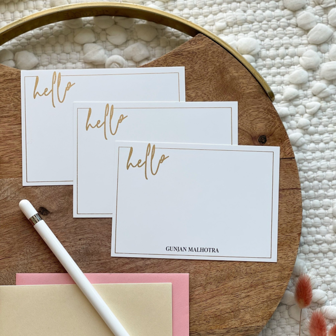 Personalised Gold Foil Notecard & Envelope Set | Hello