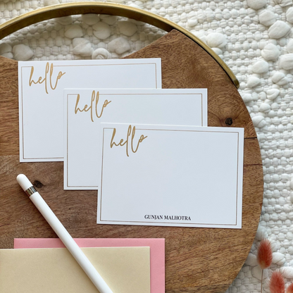 Personalised Gold Foil Notecard & Envelope Set | Hello