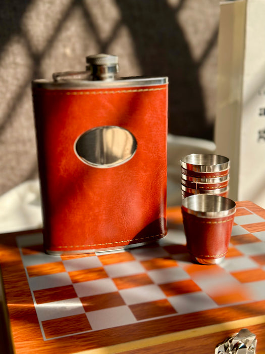 Chess & Flask Set - Tan