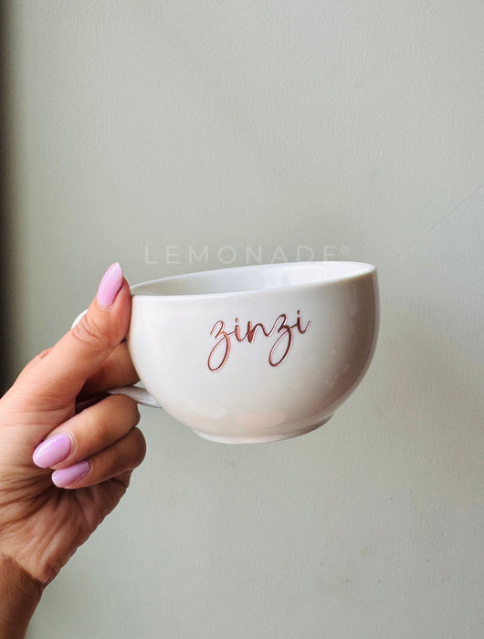 Personalized - Classic White Cappuccino Cup : Brush Font | Artisan Collection