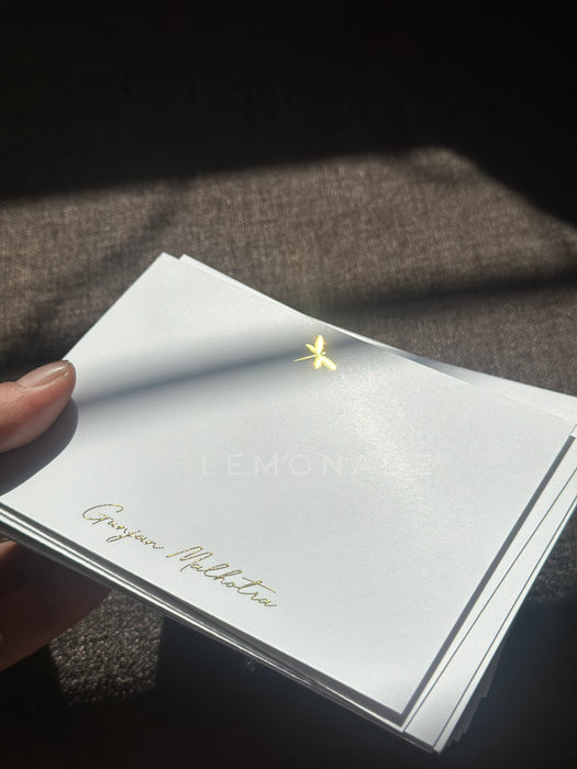 close up of gold foiled notecards from lemonade 