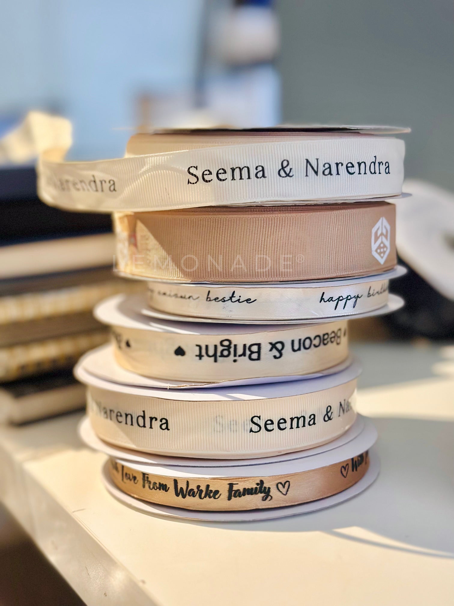 Personalized grosgrain ribbon in vibrant colors for gifts, branding, celebrations, and special events