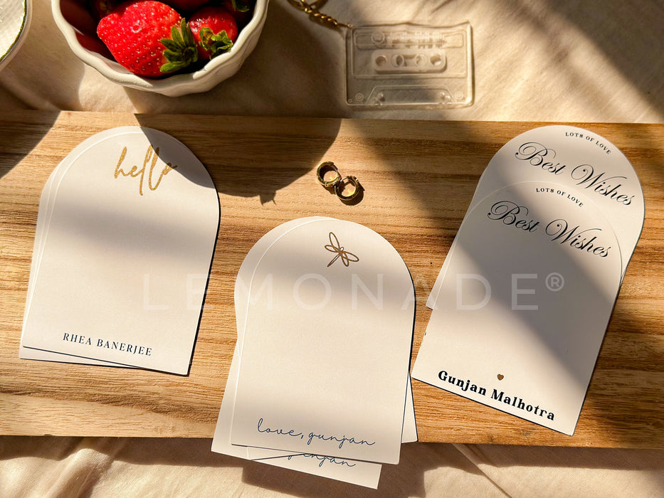 Personalized - Gold Printed Arc Notecards - Hello