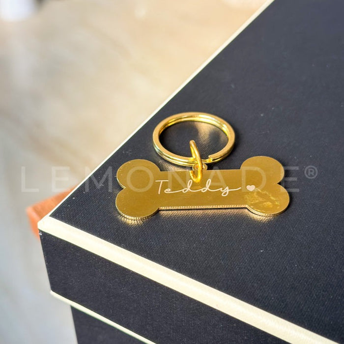 Personalized - Metal Keychain - Gold - Bone Shape