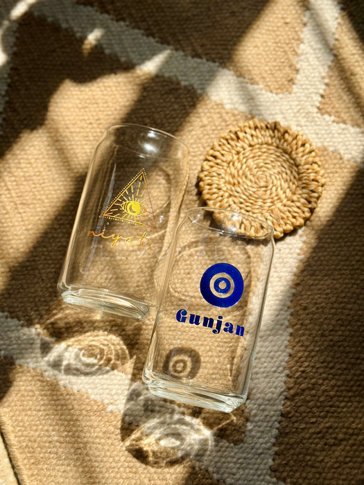 Personalized - Artisan Can Glass With Straw - Evil Eye
