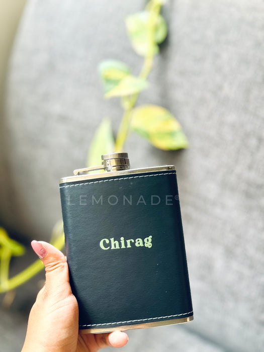 Personalized - Leather Flask - Black