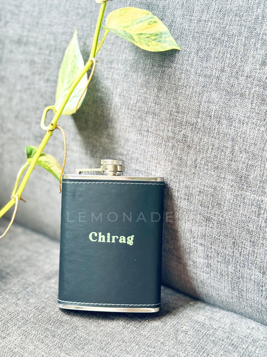 Personalized - Leather Flask - Black