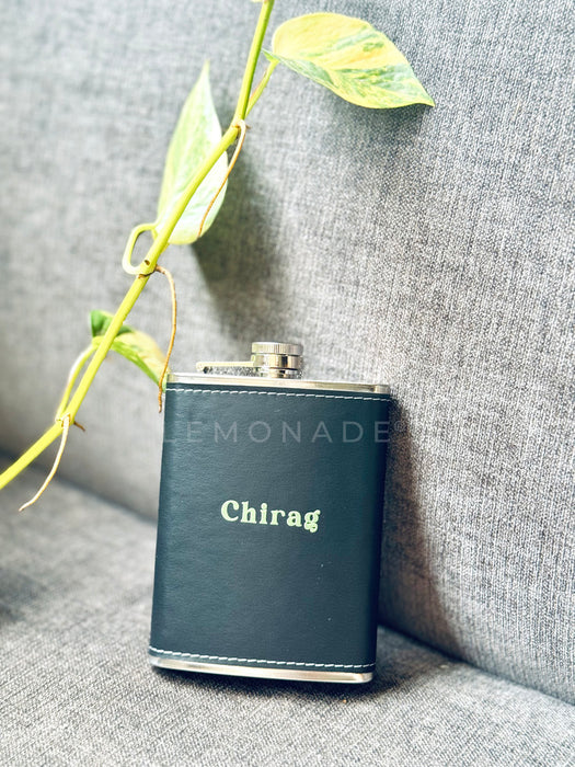 Personalized - Leather Flask - Black