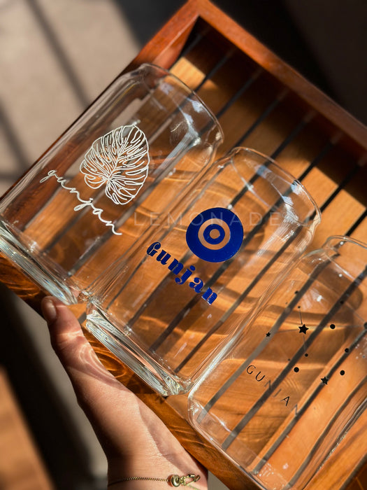 Personalized - Artisan Can Glass With Straw - Evil Eye