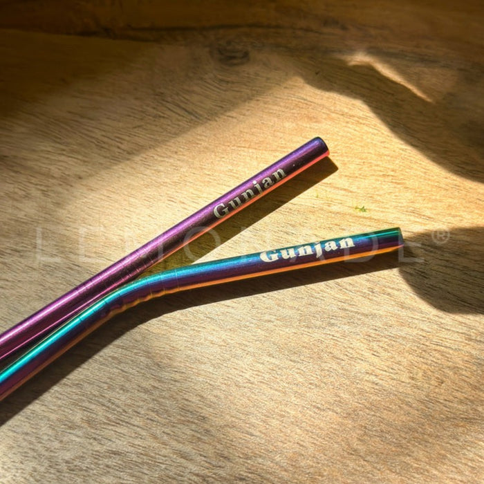 Personalized - Eco-friendly Stainless Steel Straws - Holographic - Set of 4 + Cleaner