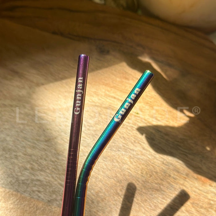 Personalized - Eco-friendly Stainless Steel Straws - Holographic - Set of 4 + Cleaner