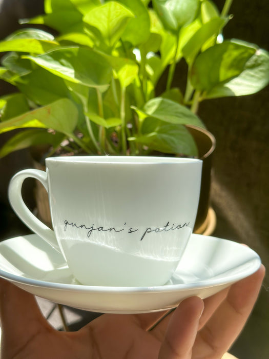 Personalized - Cup & Saucer Set - White - Cursive