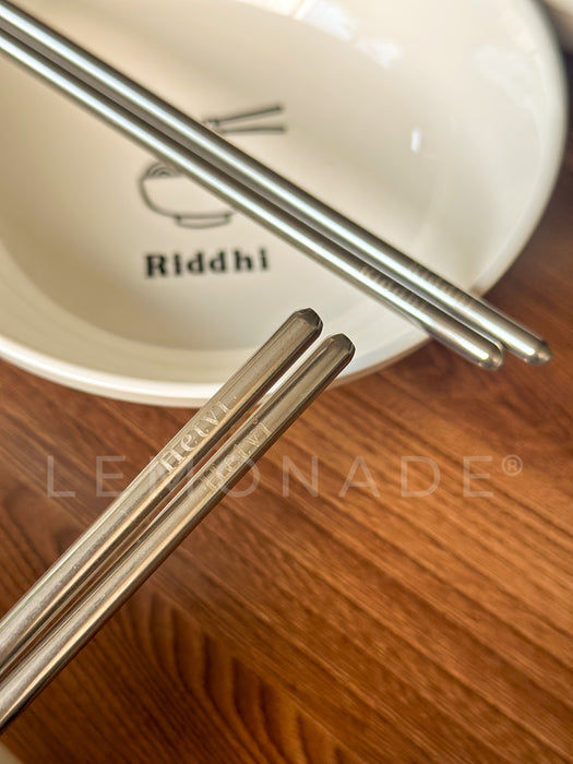 Personalized - Ramen Bowl with Silver Chopsticks
