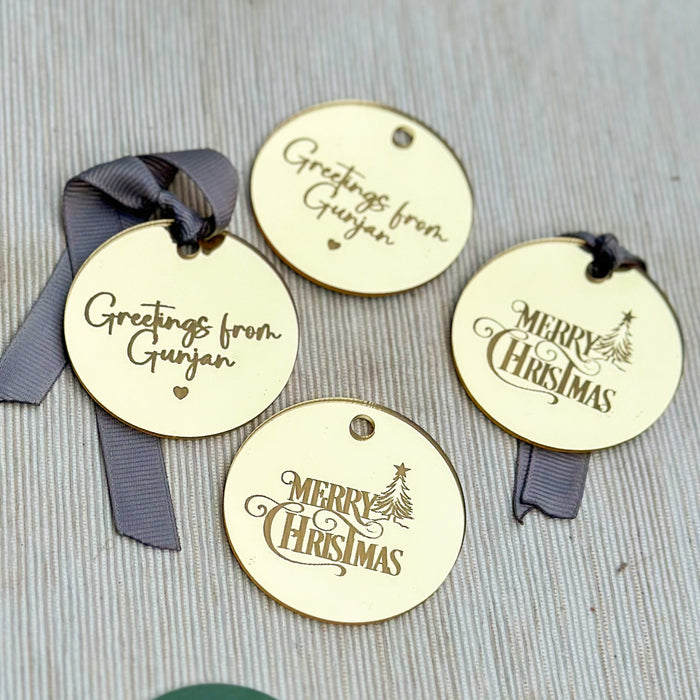 Custom-Made - Acrylic Gold Tags - Merry Christmas - Circle