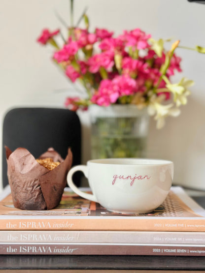 Personalized White Cappuccino Mug | Custom Ceramic Coffee Mug with Name- Cursive