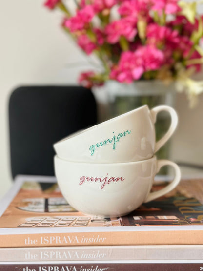 Personalized White Cappuccino Mug | Custom Ceramic Coffee Mug with Name- Cursive