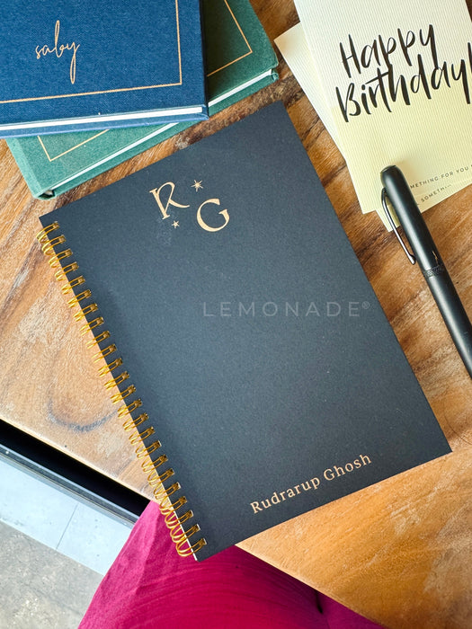 Personalized - Initial Monogram Spiral Notebook - Black