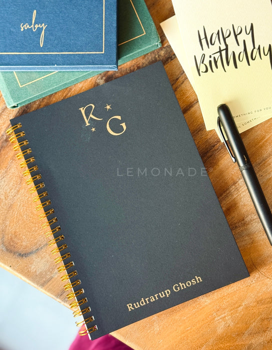 Personalized - Initial Monogram Spiral Notebook - Black