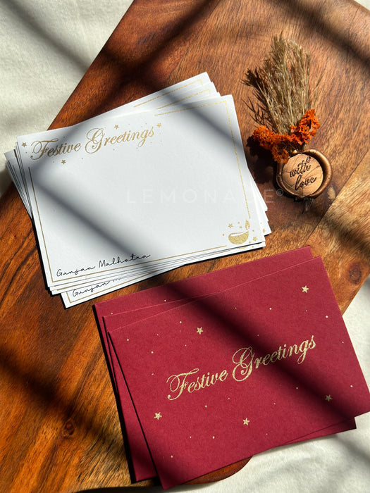 Personalized - Gold Printed Notecards - Festive Greetings